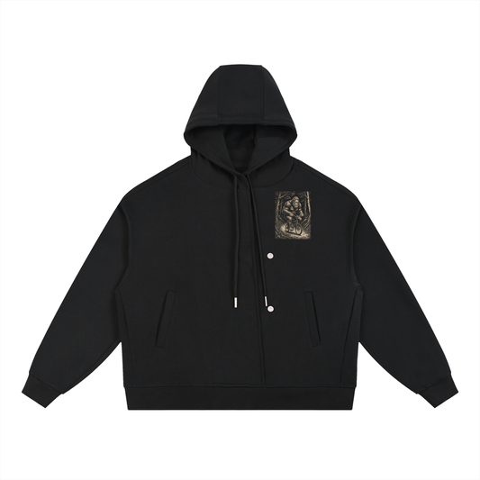 Boxy Button Placket Hoodie