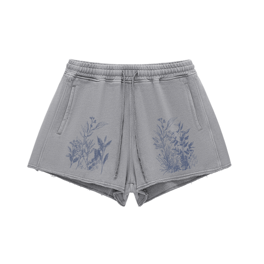 Snow Washed Raw Edge Drawstring Shorts